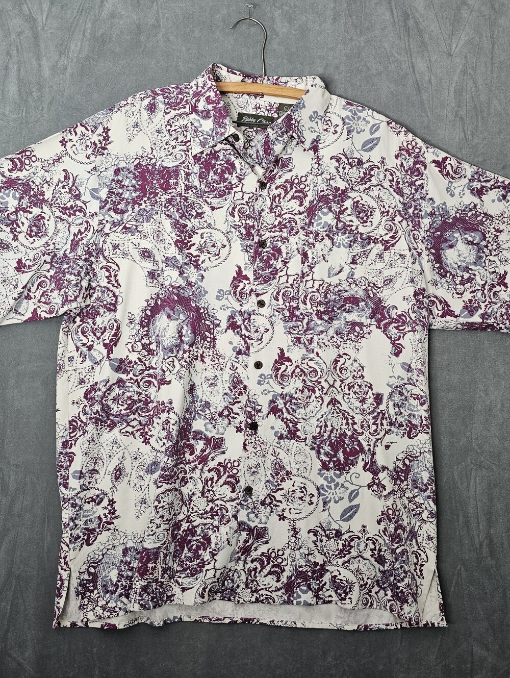 Bobby Chan Mens Silk Abstract Floral Shirt Short Sleeve Hawaiian Large. A1-50